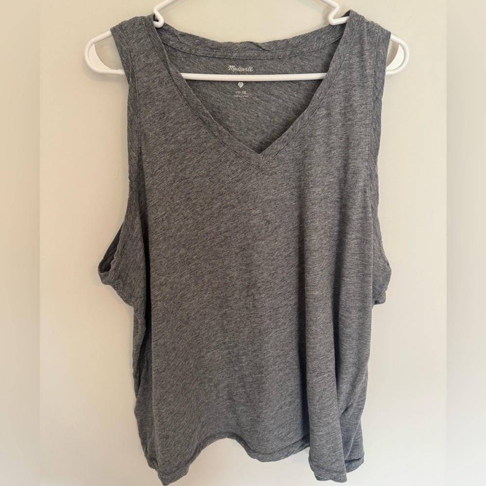 MADEWELL Whisper Cotton V-neck Tank Top, 1X, Grey